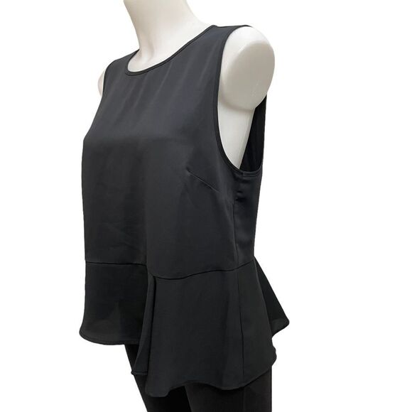 BCBG MAXAZRIA solid black sleeveless blouse ruffled assymmetric hem‎ sz medium - Picture 4 of 9
